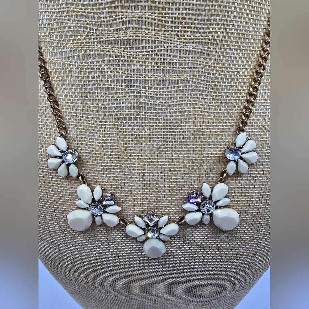 J. Crew Rhinestone & Ivory Acrylic Faceted Fashion Statement Necklace - Picture 4 of 9